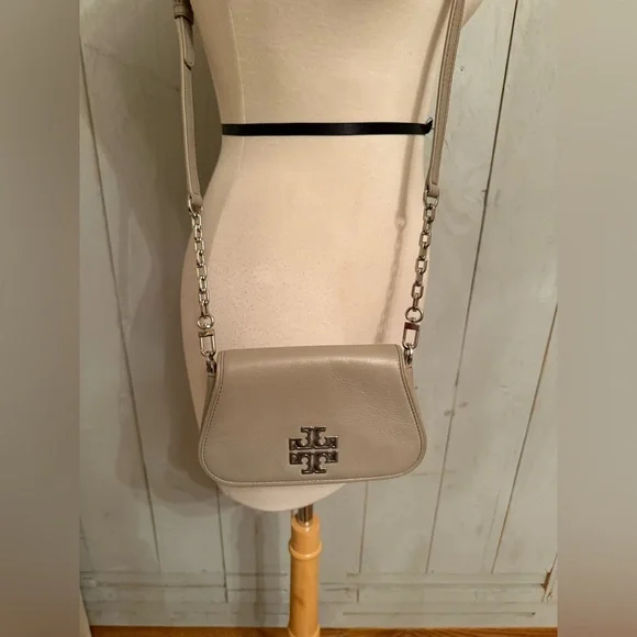 TORY‎ BURCH Britten Mini Crossbody Bag French Gray Silver Hardware Rt-398$ - Picture 4 of 9